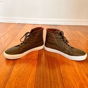 Vans Green Leather High Top Sneakers. Size 9.5. In Great Condition. Barely Worn.